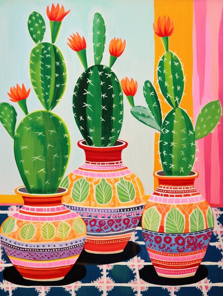 Cactus Painting Maximalist Still Life Nopal Cactus 4