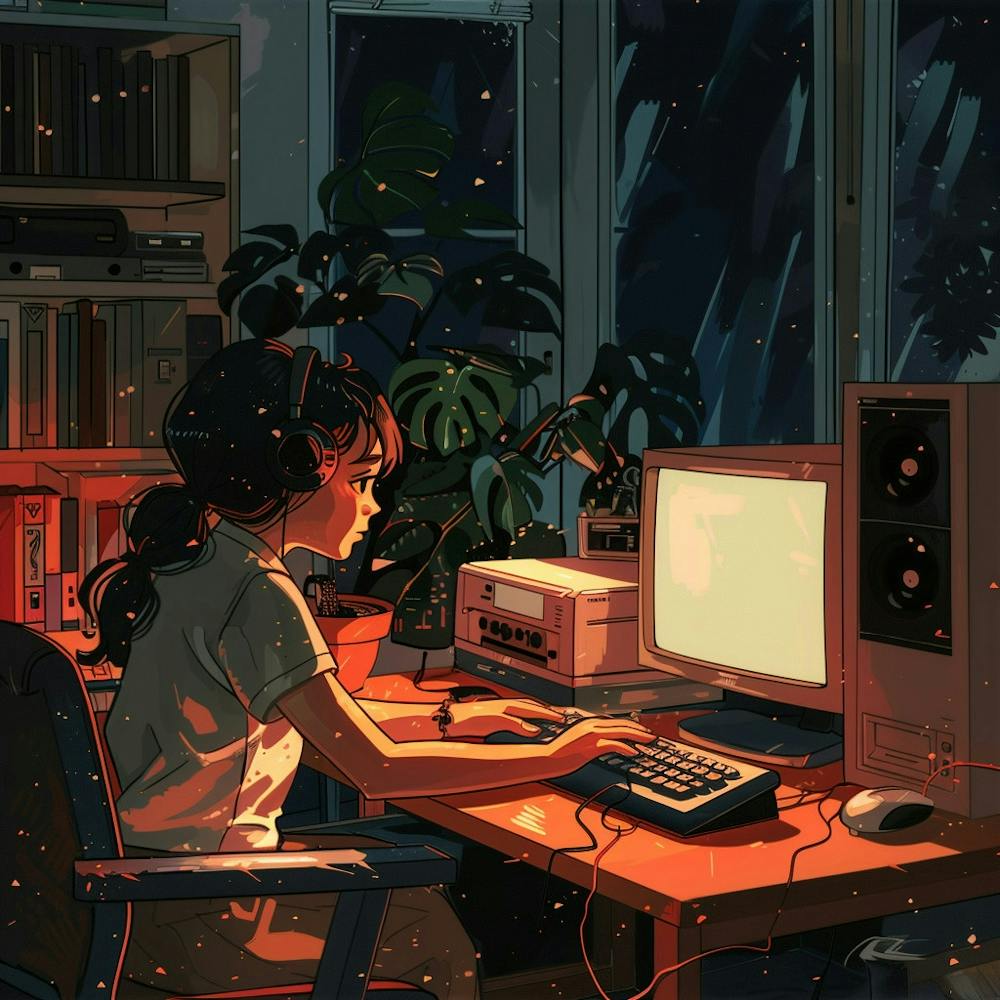A Video Editing Girl Lofi Illustration