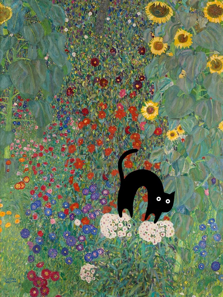 Cats In Famous Gardens Klimt Farm Garden With Sunflowers