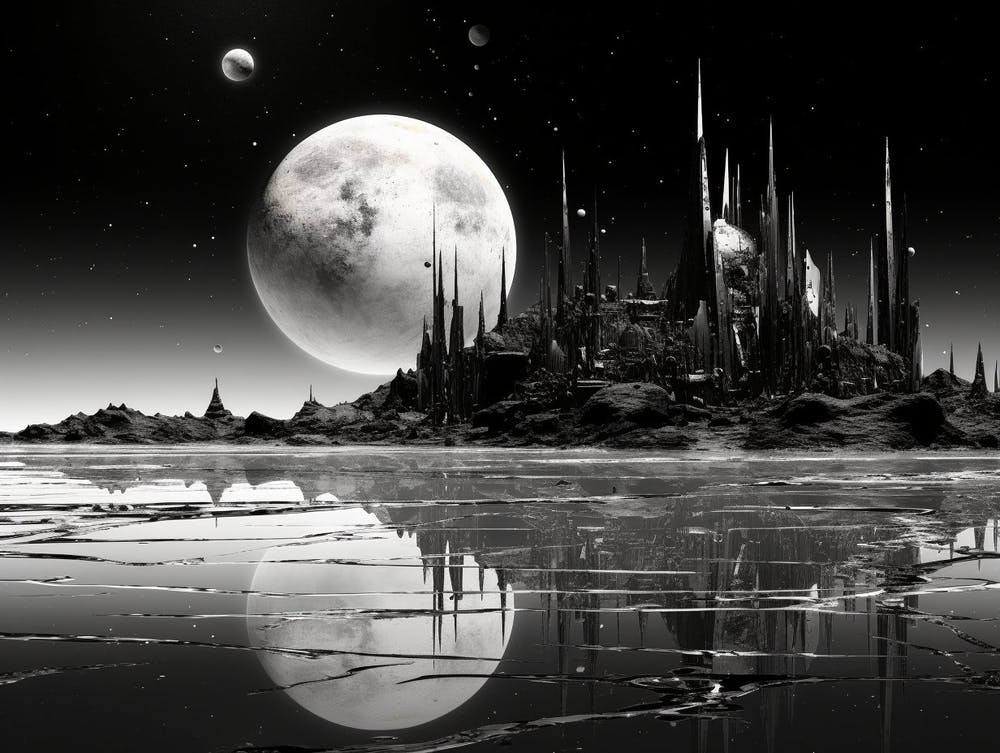 Interstellar Voyage Abstract Black And White 3