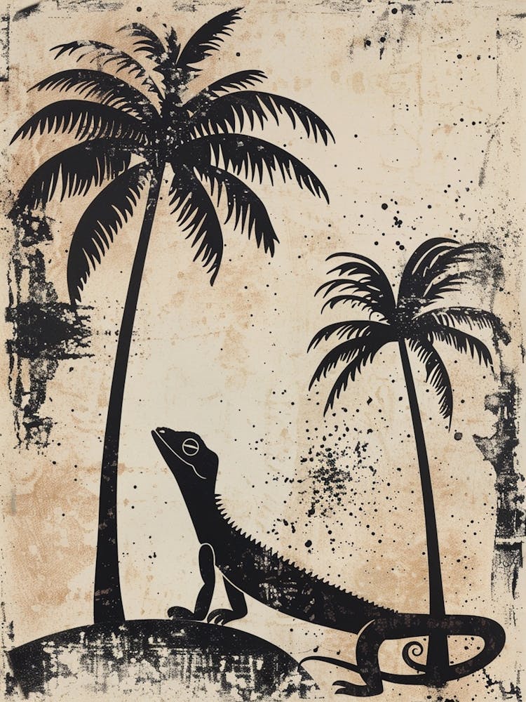 Chameleon In The Palm Trees Block Print 2