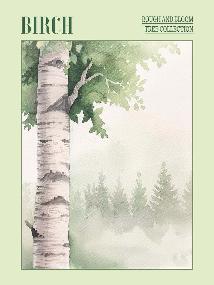 Birch Tree Atmospheric Watercolour Painting 1 Poster