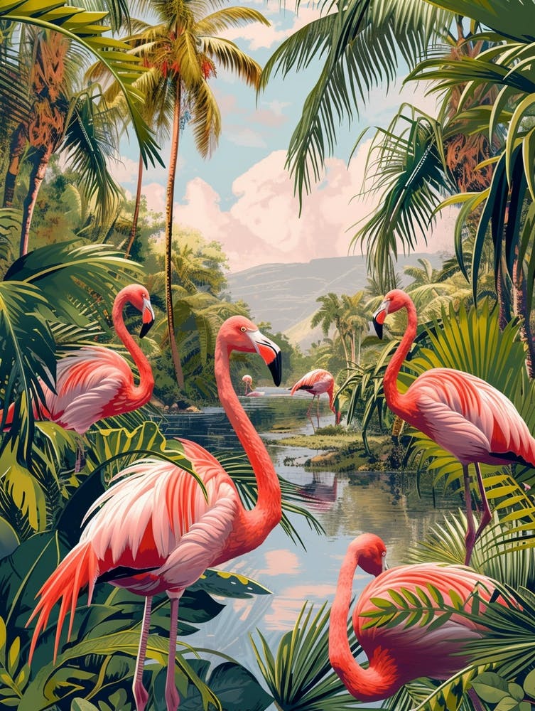 Großer Flamingo Italien Tropische Illustration 5