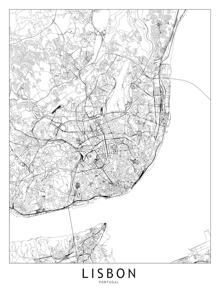 Lisbon White Map Line