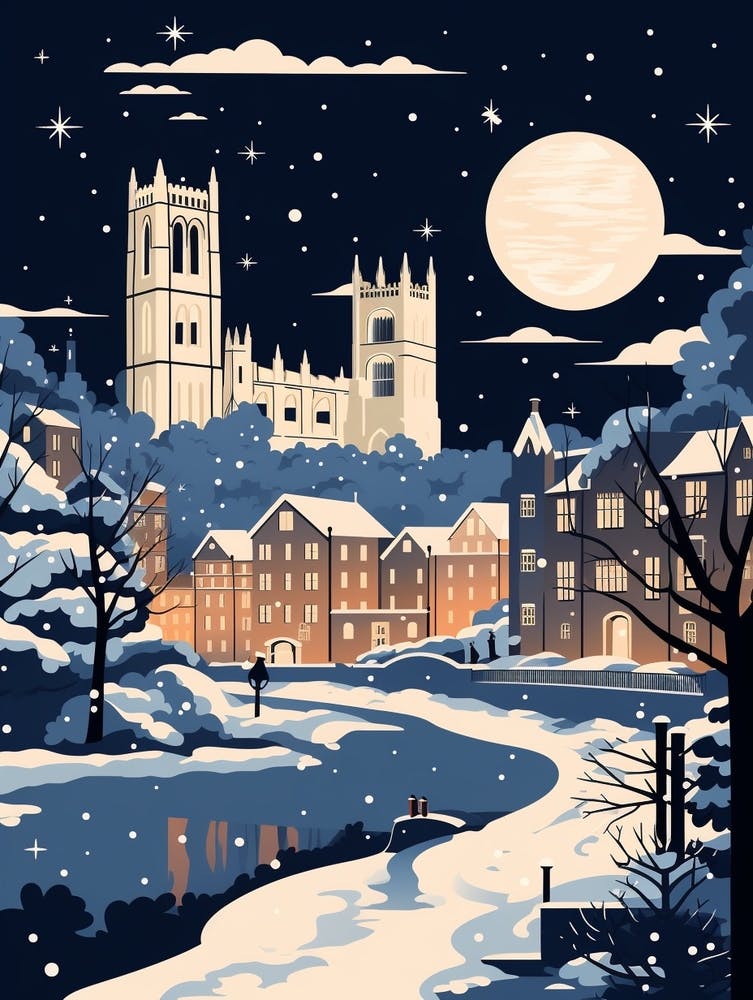 Winter Travel Night Illustration Durham United Kingdom 3