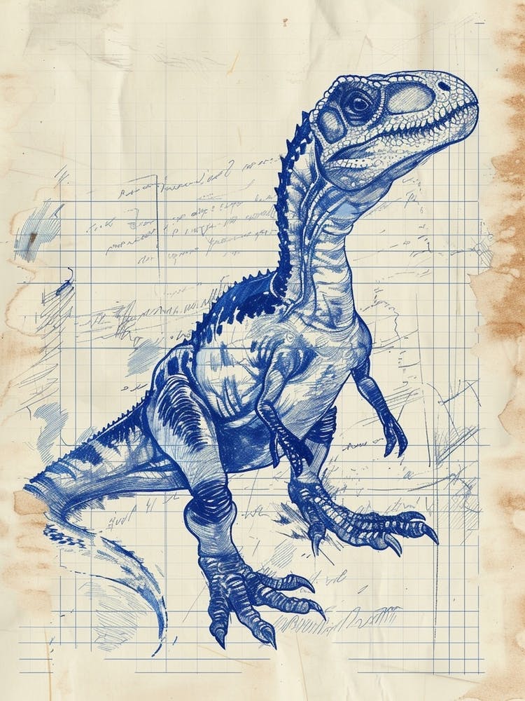 Compsognathus Dinosaur Blue Print Style  2