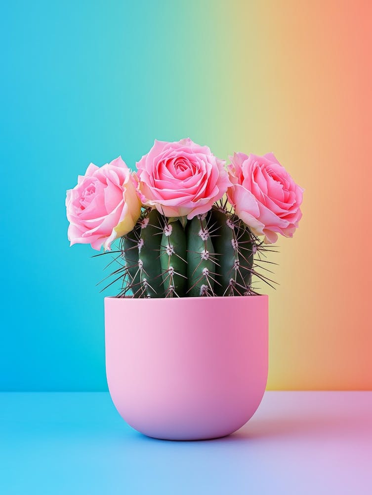 Pink Cactus On Colorful Background
