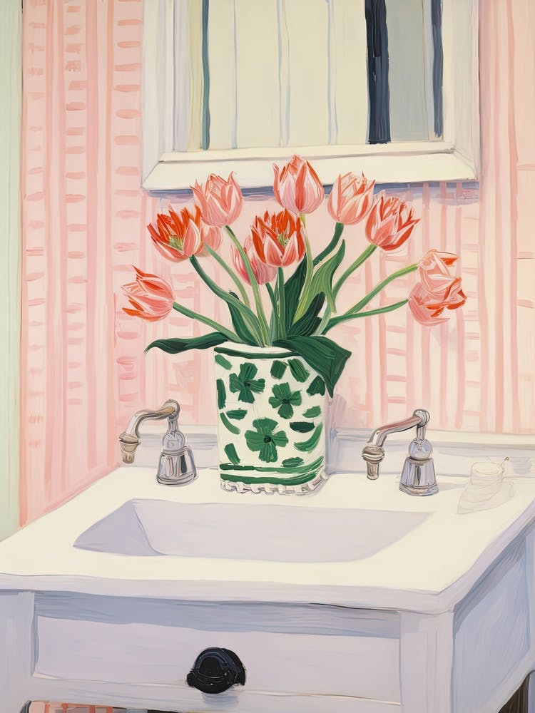 Bathroom Vanity Painting With A Tulip Bouquet 3