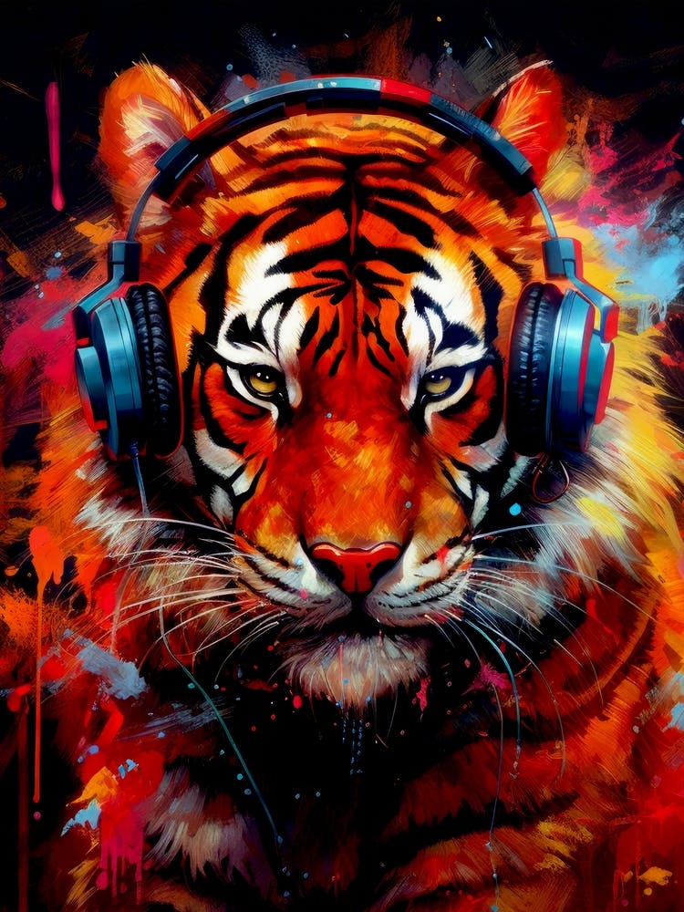 Tiger Mit Kopfhörern Tier