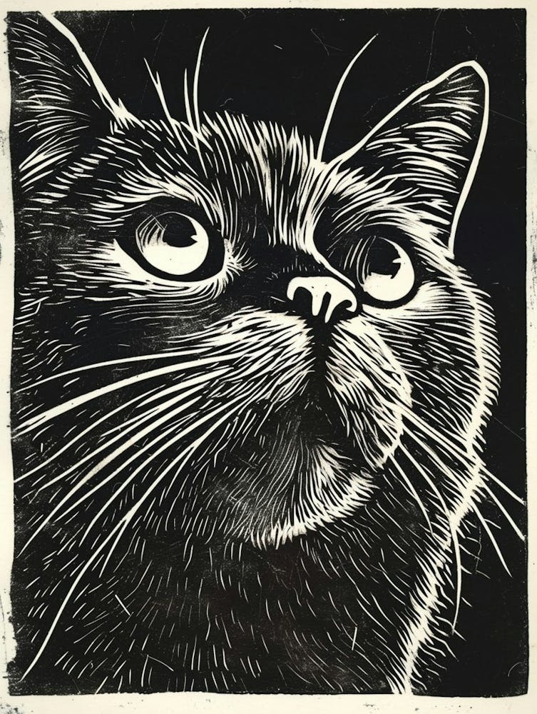 British Shorthair Linocut Blockprint 6