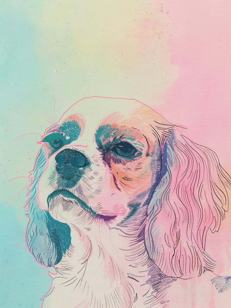 Pastel English Toy Spaniel Dog Pastel Line Illustration  2
