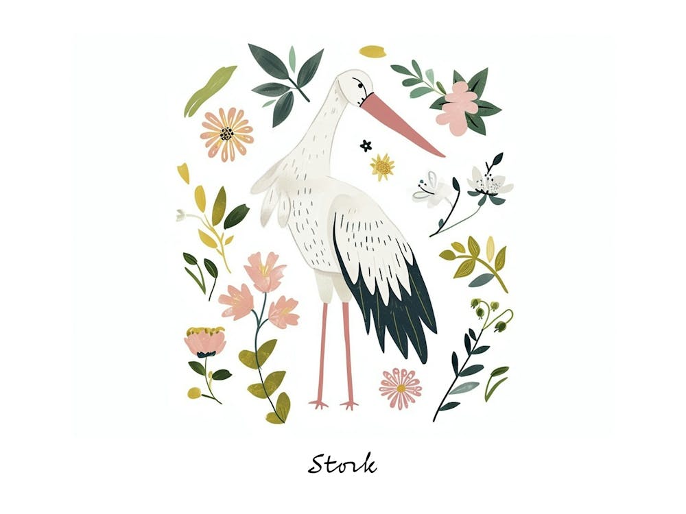 Little Floral Stork 2 Poster