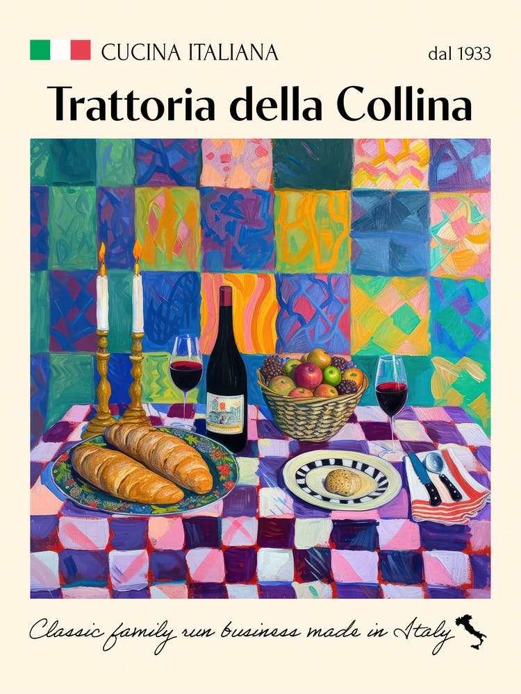 Trattoria Della Collina Trattoria Italian Poster Food Kitchen
