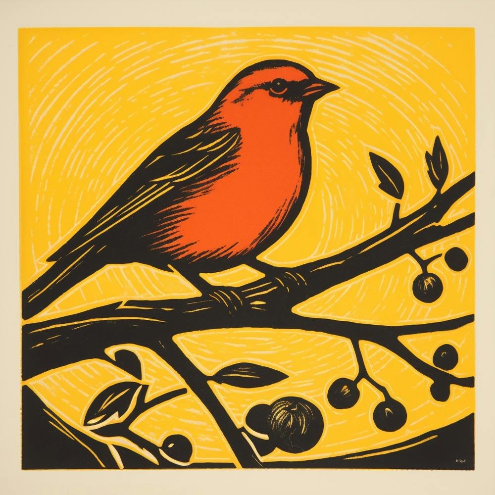 Lithographie d'oiseau rétro Chardonneret jaune 2