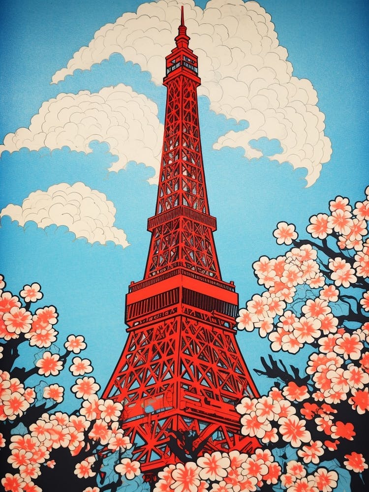 Tokyo Tower, Japan Vintage Travel Art 4