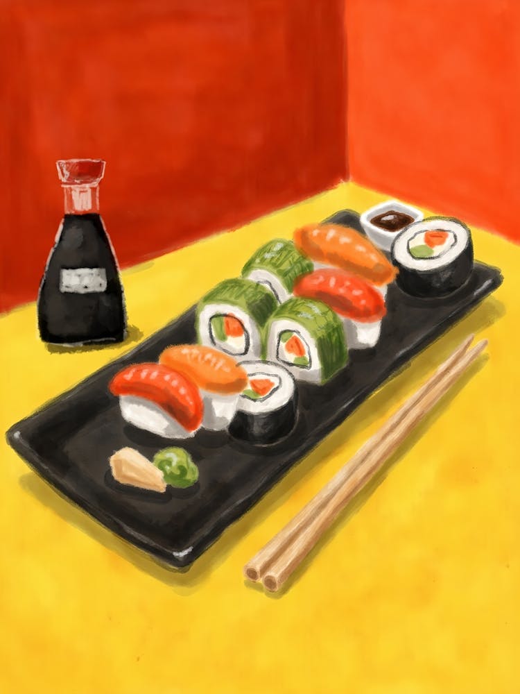 Sushi und Essstäbchen