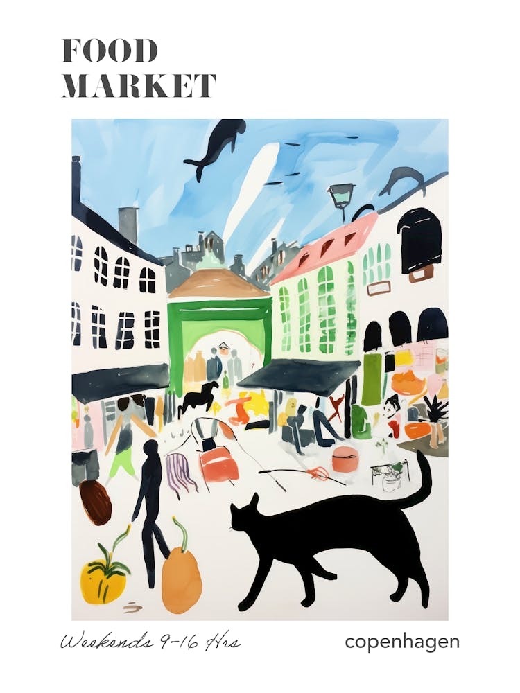 The Food Market In Copenhagen 3 Illustration Poster