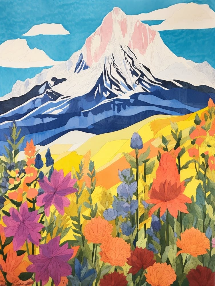 Mount Foraker United States 1 Colourful Mountain Illustration