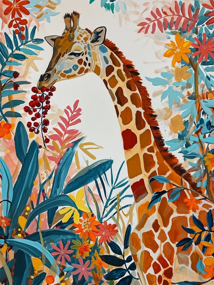Giraffe Eating Berries Watercolour Inspired 3