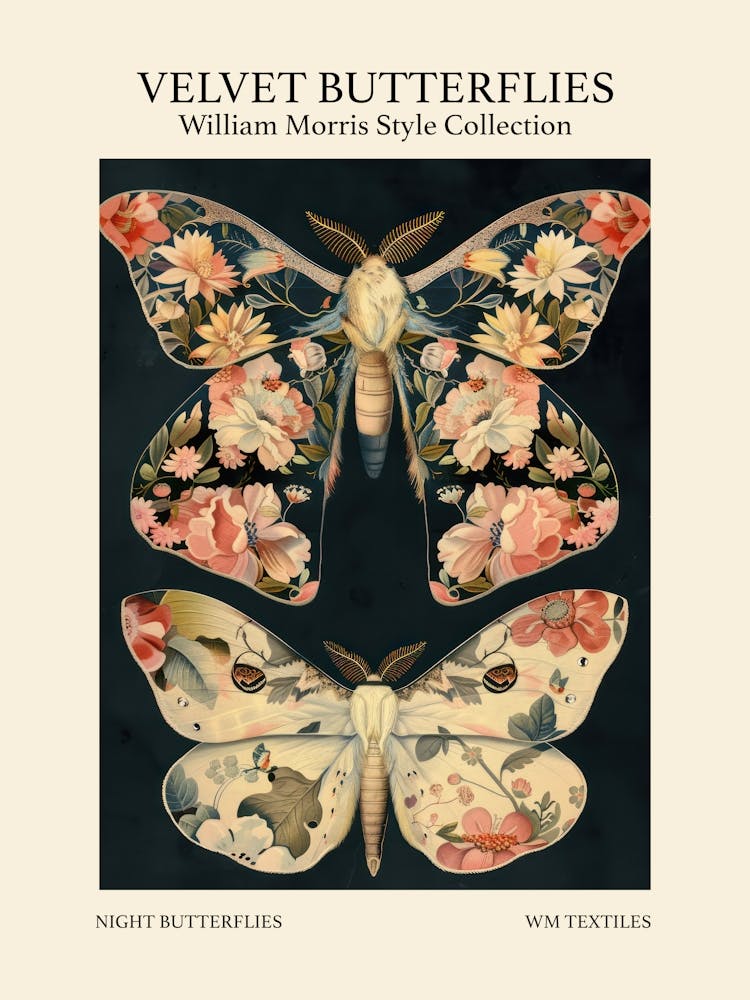 Velvet Butterflies Collection Night Butterflies William Morris Style 7