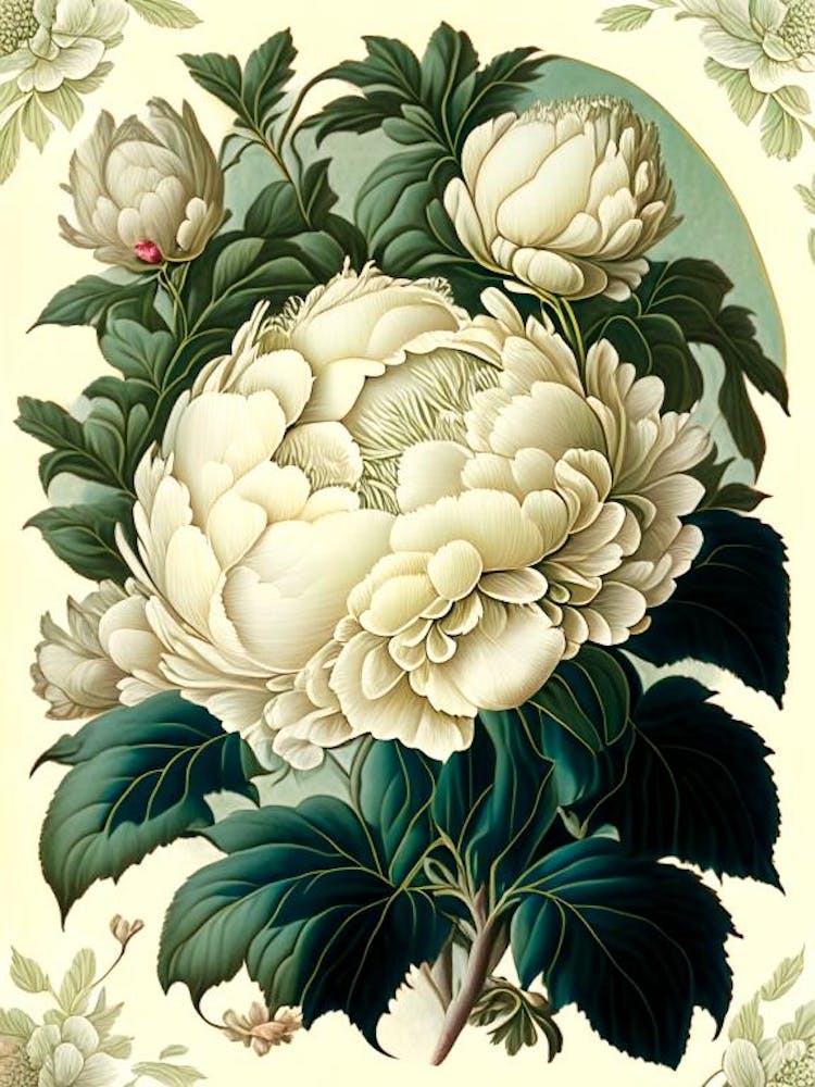 Duchesse De Nemours Peonies Borders Vintage Botanical