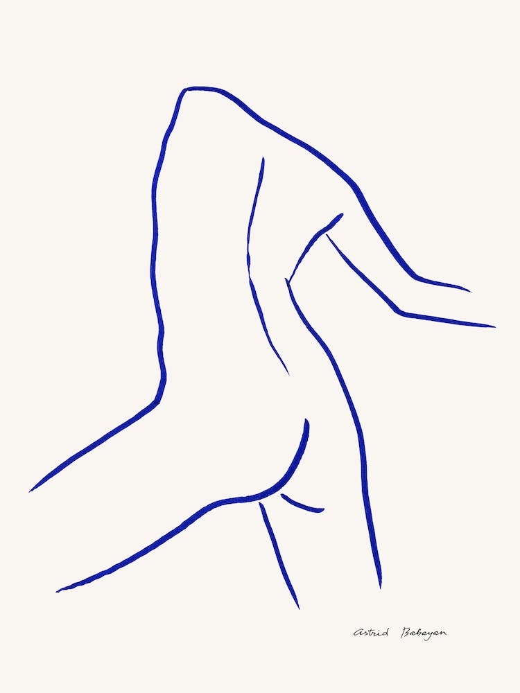 Minimal Blue Female Line Drawing Behind
