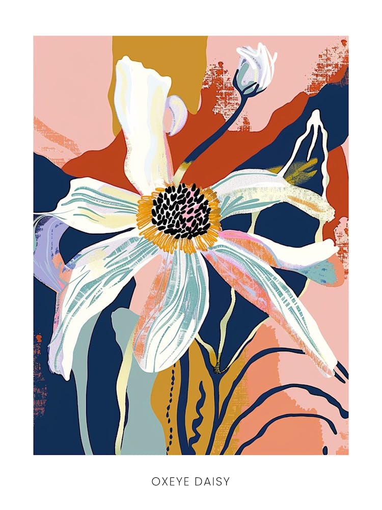 Colourful Flower Illustration Poster Oxeye Daisy 4