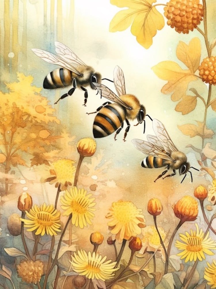 Bumble Bee Mimic Fly  Bee Beehive Watercolour Illustration 3