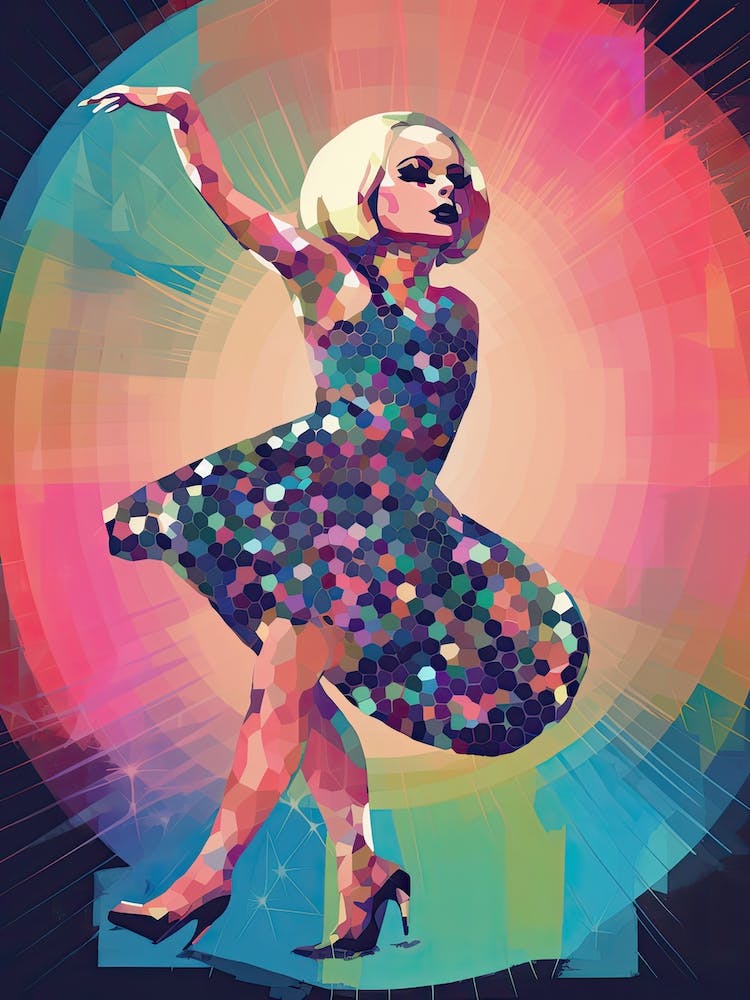 Woman Dancing Disco Ball Geometric 2