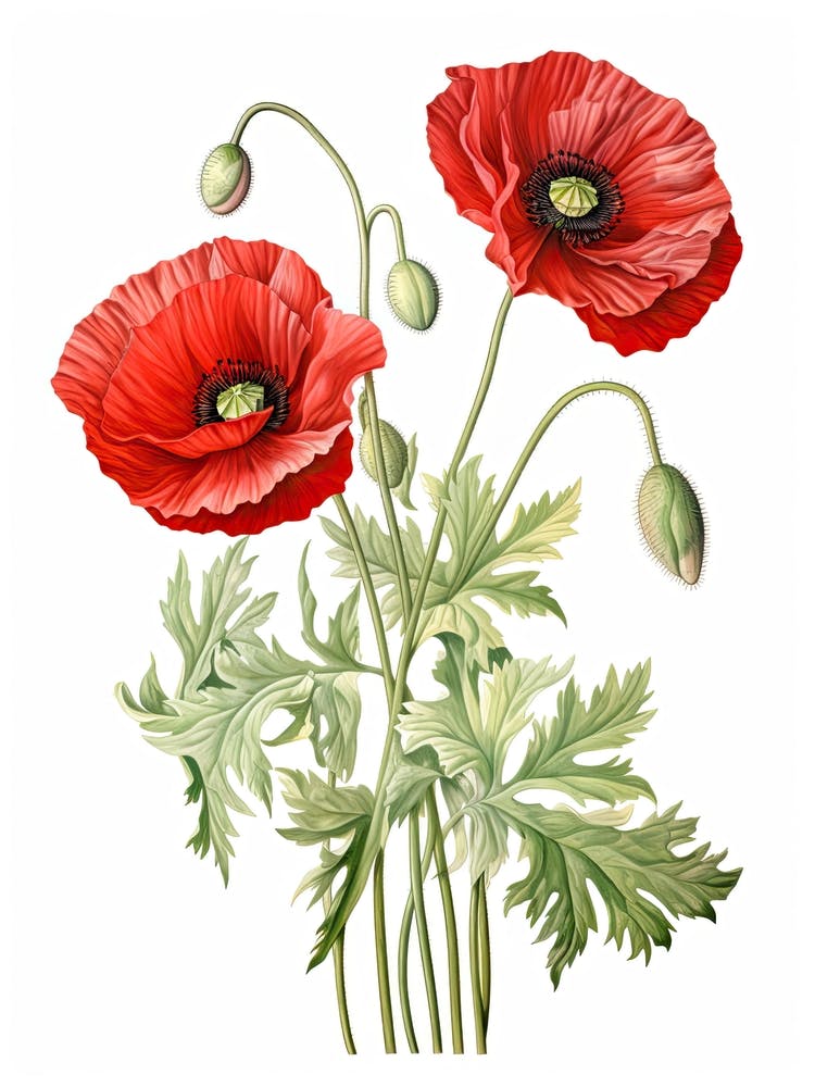 Fleur de Coquelicots Botanique Vintage 3