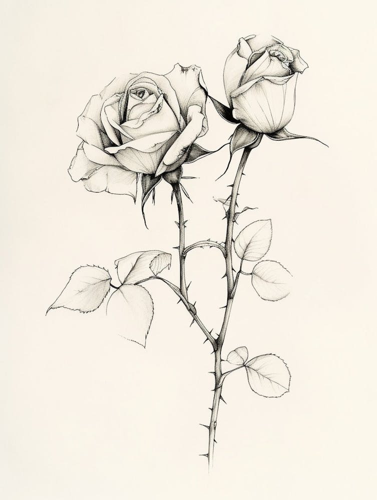 English Rose Black And White Line Drawing 13