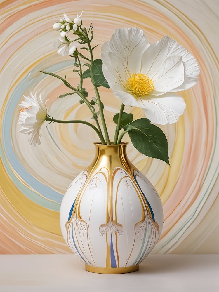 Gold Vase With White Flowers