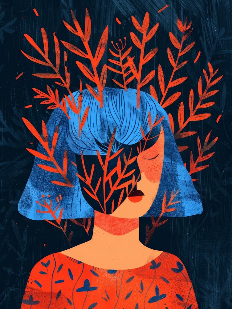 Illustration d'une femme avec des feuilles sur la tête