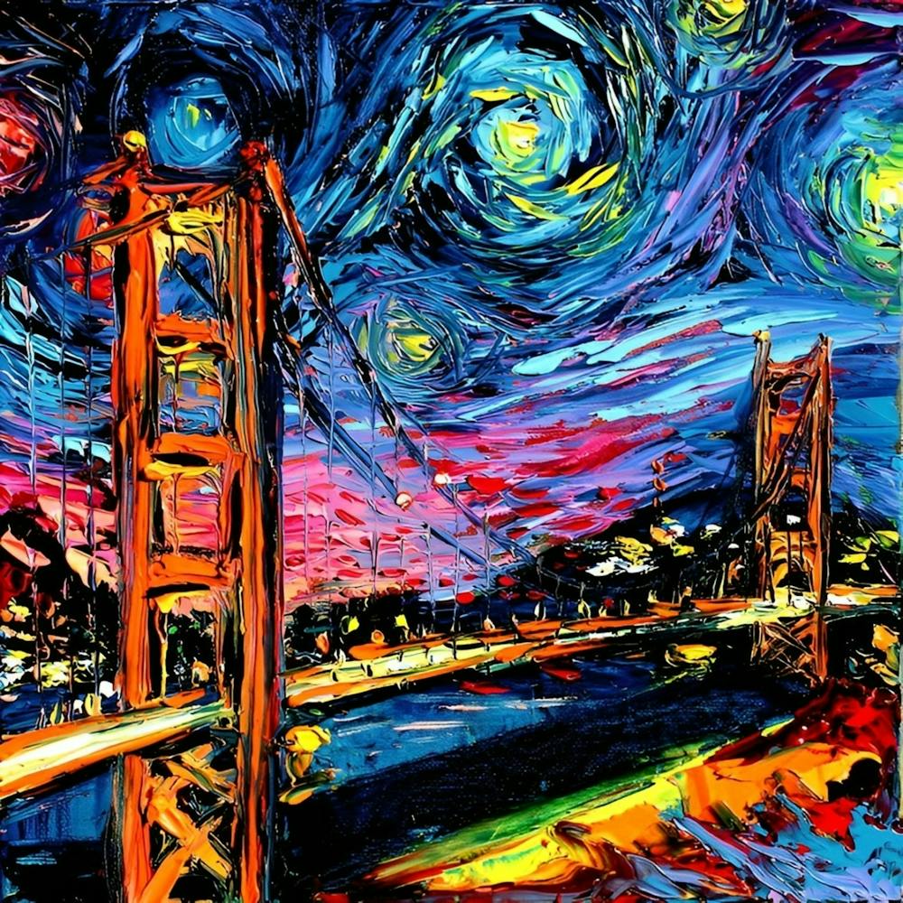 Golden Gate Bridge Van Gogh Sternennacht Gemälde