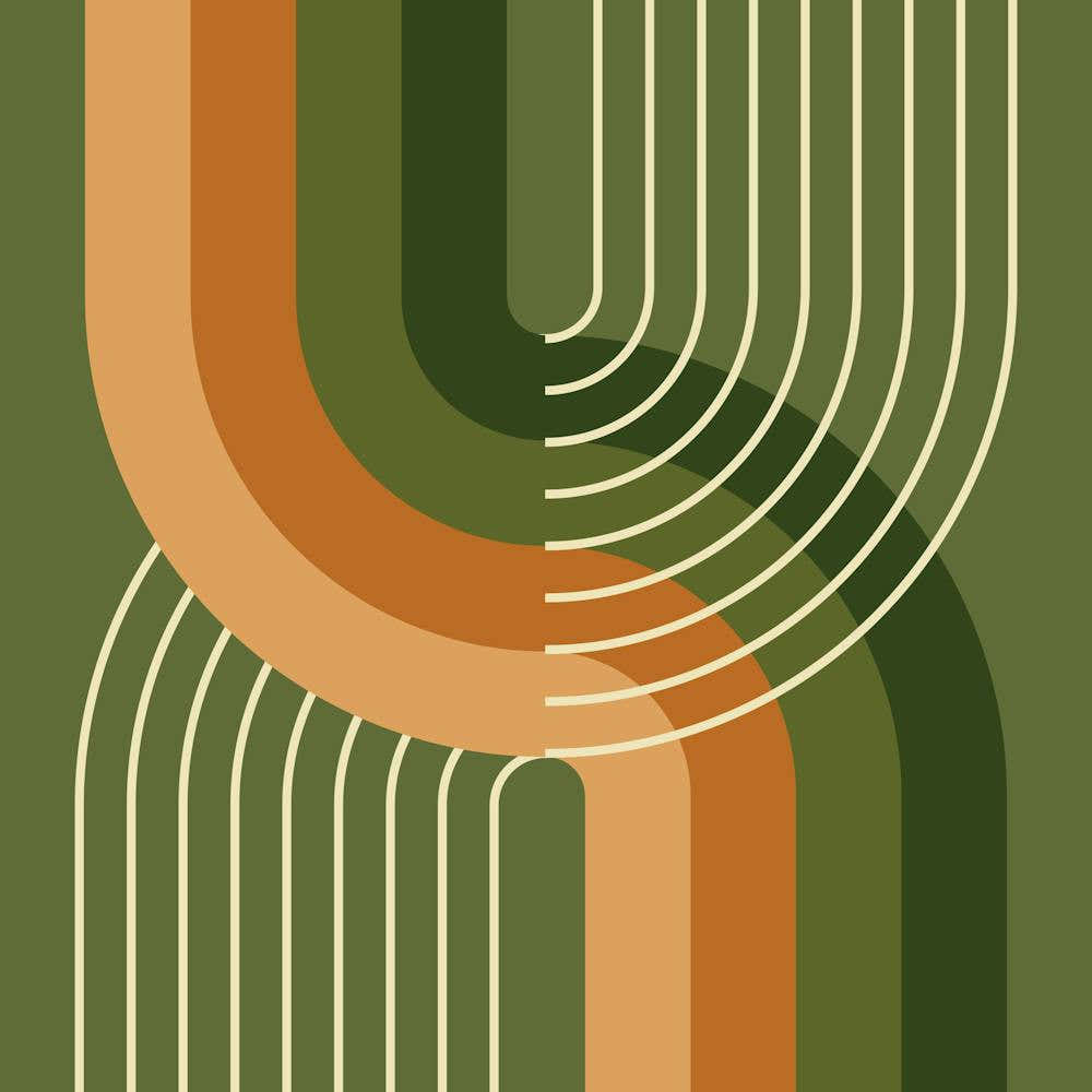 Midcentury Modern Geometric Rainbow Abstract Vi In Terracotta Brown Sage 02