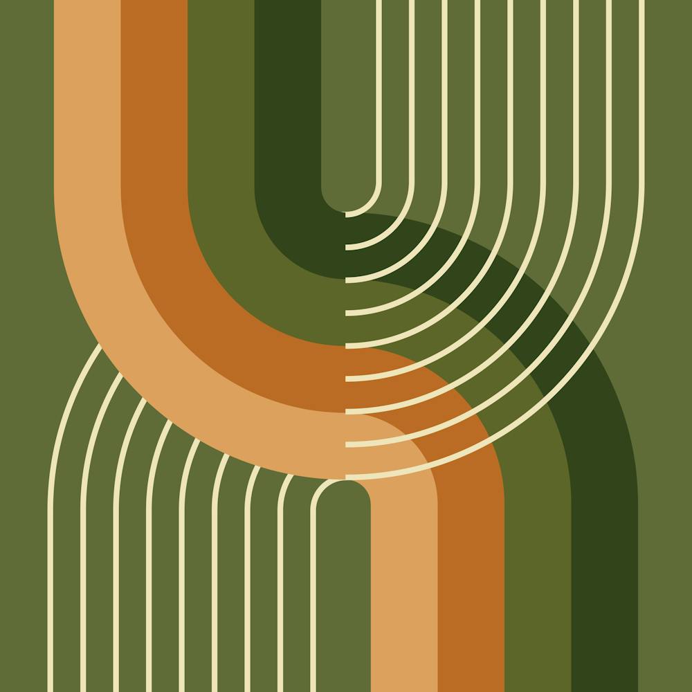 Midcentury Modern Geometric Rainbow Abstract Vi In Terracotta Brown Sage 02