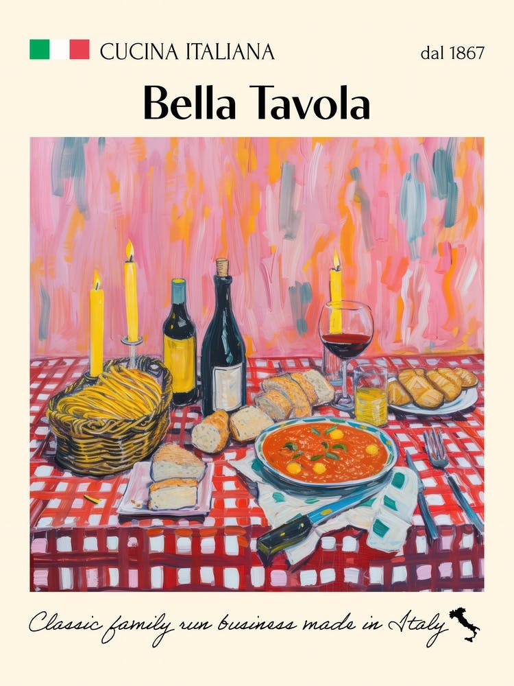 Bella Tavola Trattoria Italian Poster Food Kitchen