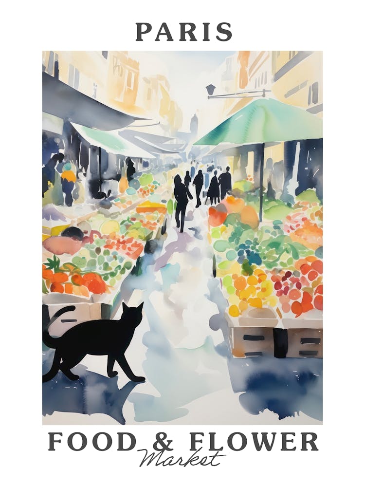 Food Market With Cats In Paris 2 Poster