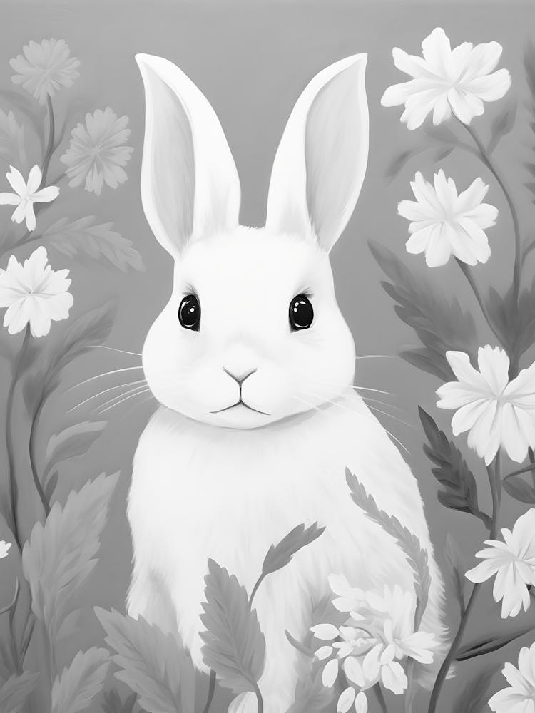 White Rabbit In Flowers