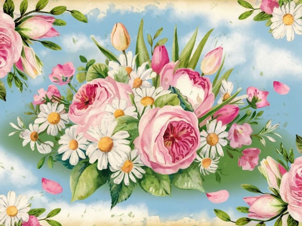 Pink Roses And Daisies