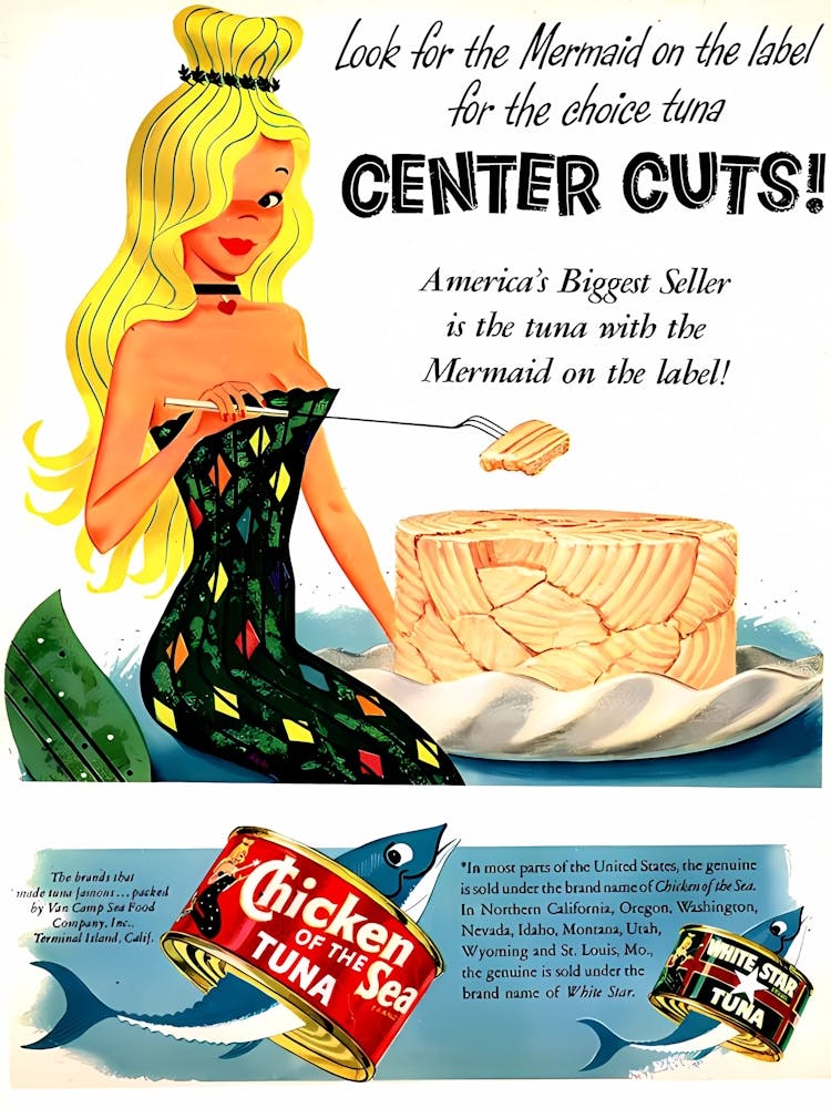 Chicken Of The Sea Tuna, Mermaid, Funny Vintage Advertisement