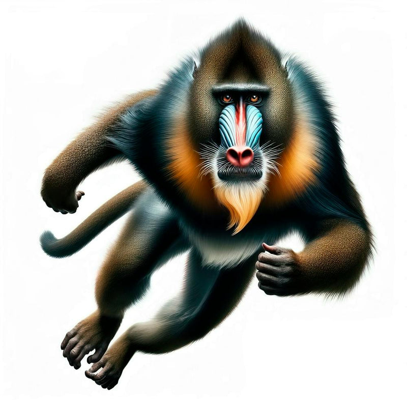 Mandrill Monkey At Full Speed White Background