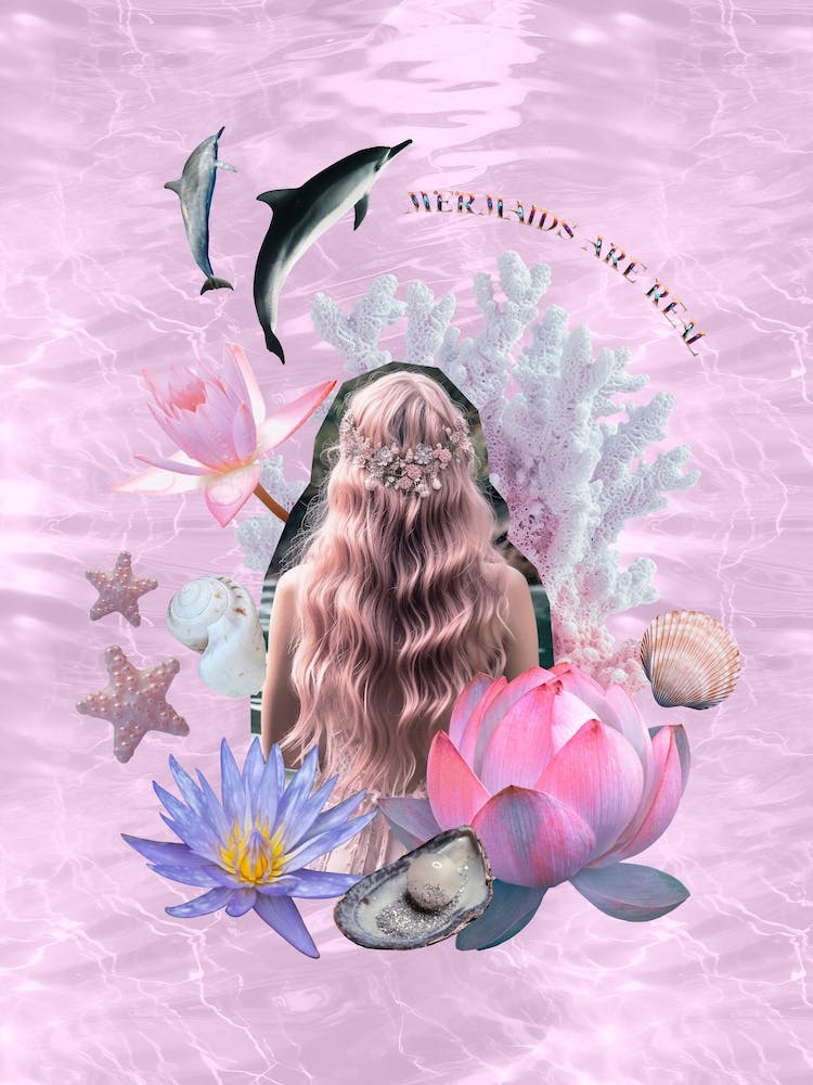 Mermaids Are Real. Pink Collage