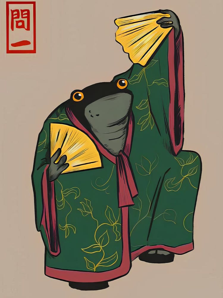 Japanese Frog Print Matsumoto Hoji Poster Frog Wall Art Vintage Print Frog Retro Funny Animalable Wall Art(1)