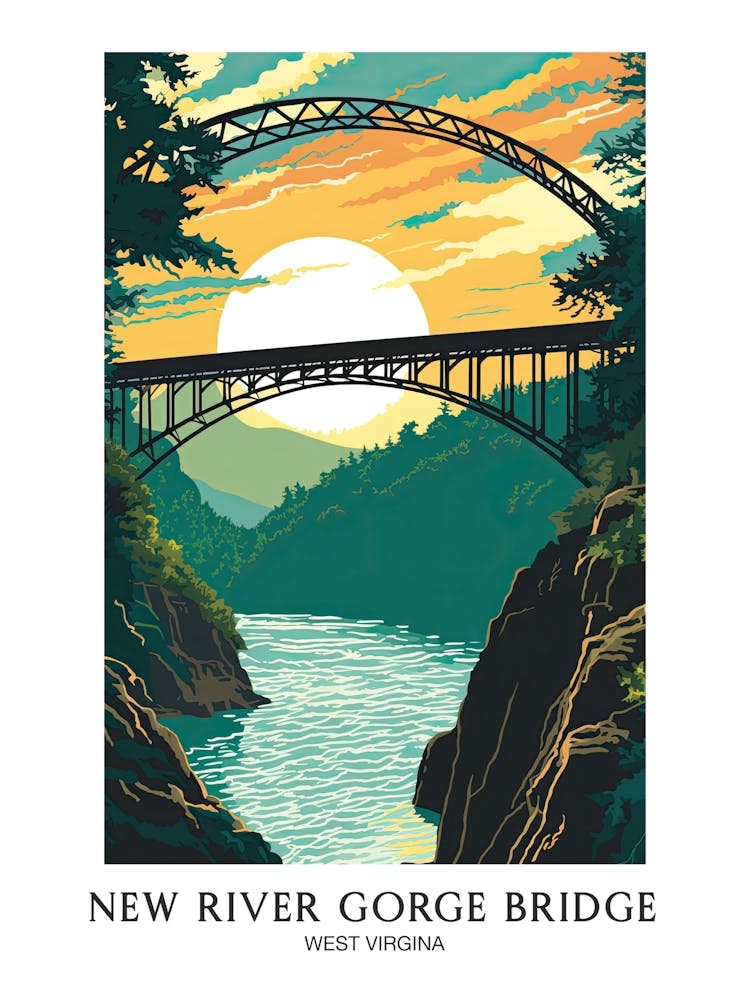 New River Gorge Bridge, West Virgina Colourful 2 Travel Poster