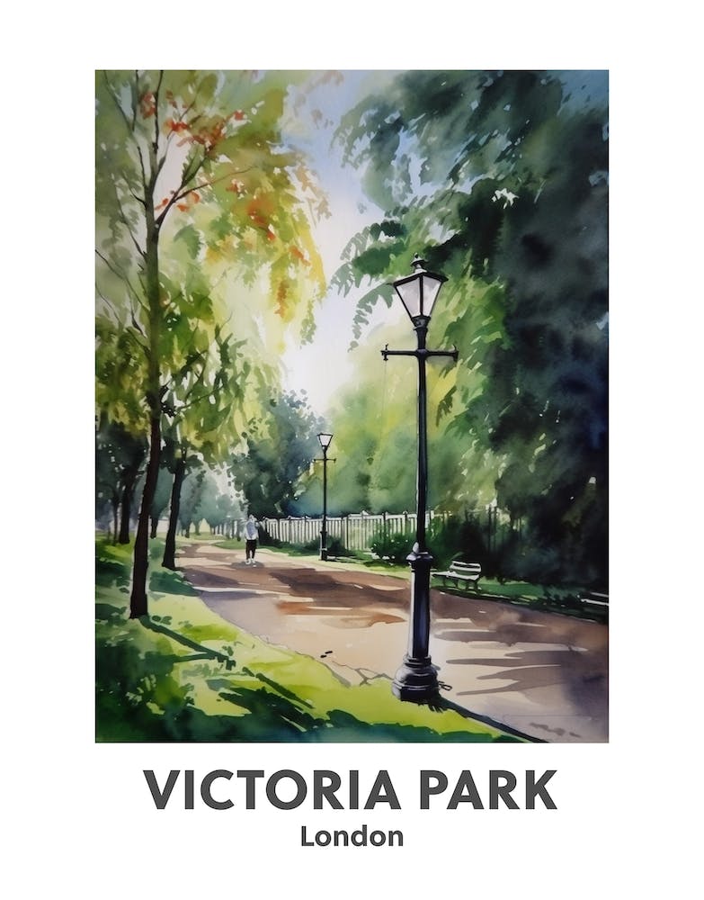 Victoria Park, London 4 Watercolour Travel Poster