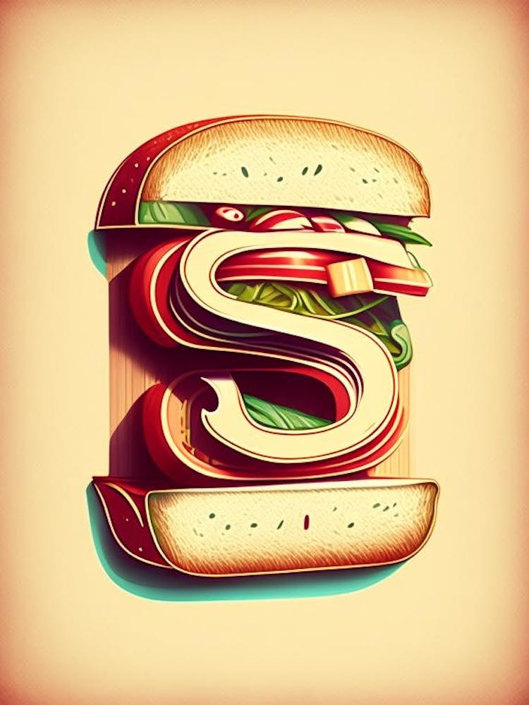 S  Sandwich, Letter, Alphabet Retro Drawing 1