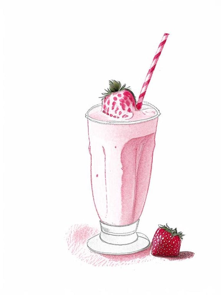 Strawberry Milkshake Dairy Food Pencil Illustration 2