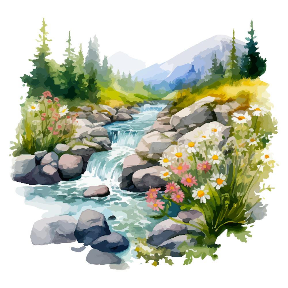 Watercolor Mountain Stream 2