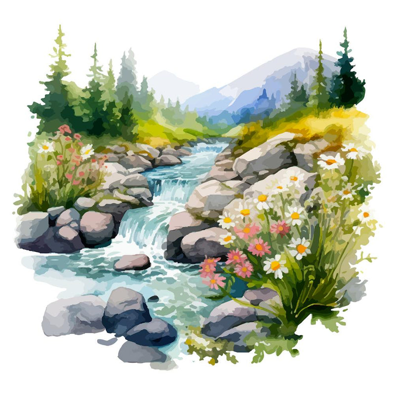 Watercolor Mountain Stream 2